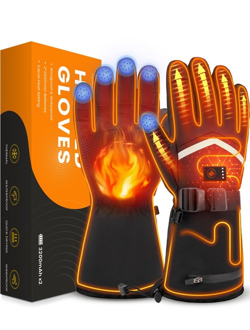 Heated Gloves for Men and Women, Rechargeable Hand Warmers with Touchscreen, Waterproof Electric Heated Ski Glove for Winter Outdoor Work Hunting Camping Hiking Skiing Raynaud, X-Large