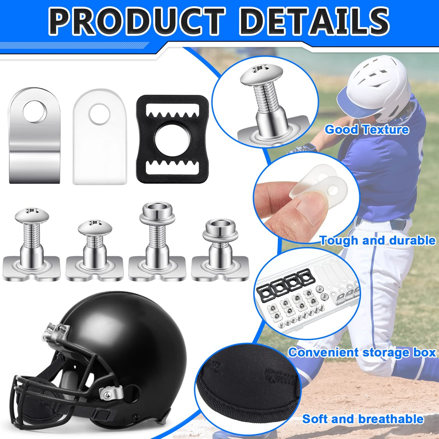 Dunzy 26 Pcs Football Helmet Repair Kit Football Helmet Hardware Kit Include Chin Strap Screwdriver R Shape Visor Clips Screws with Nuts Rubber Gaskets Helmet Buckles for Hockey Baseball Sports