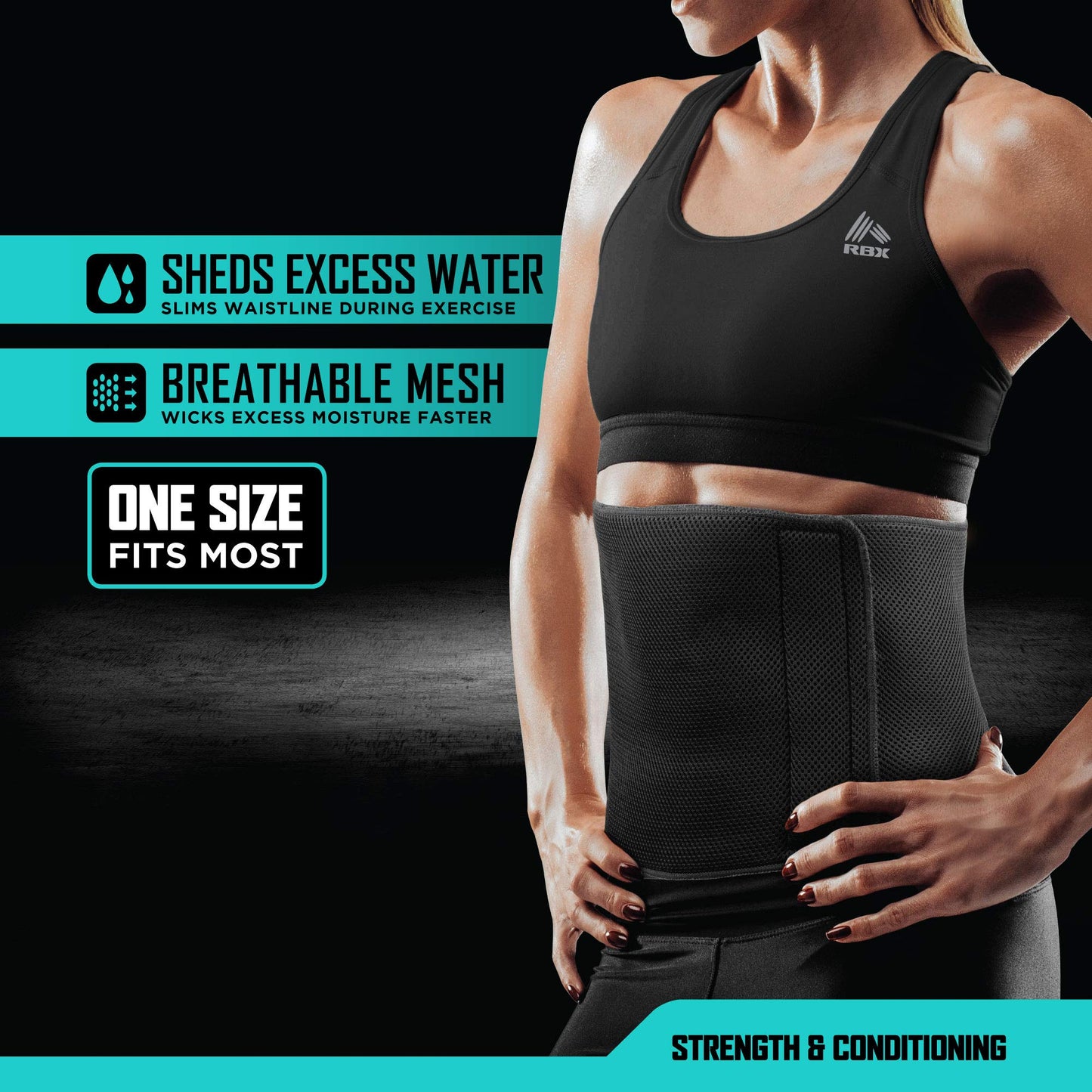 RBX Women's Mesh Waist Trimmer Belt for Back Support and Weight Loss, 10 Inches Wide (Black)