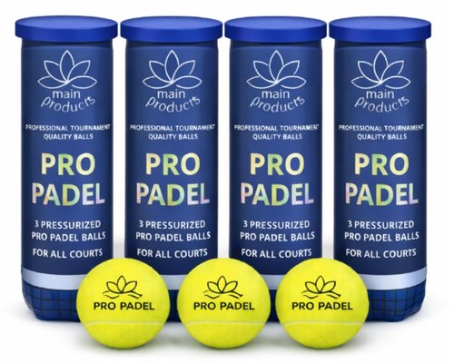 Main Products Pro Padel Balls - 4 Pack (12 Balls) - Pressurized Padel Balls - Premium Natural Rubber Core - 47% Wool Felt - Professional Tournament Quality - Consistent Bounce - for All Courts.