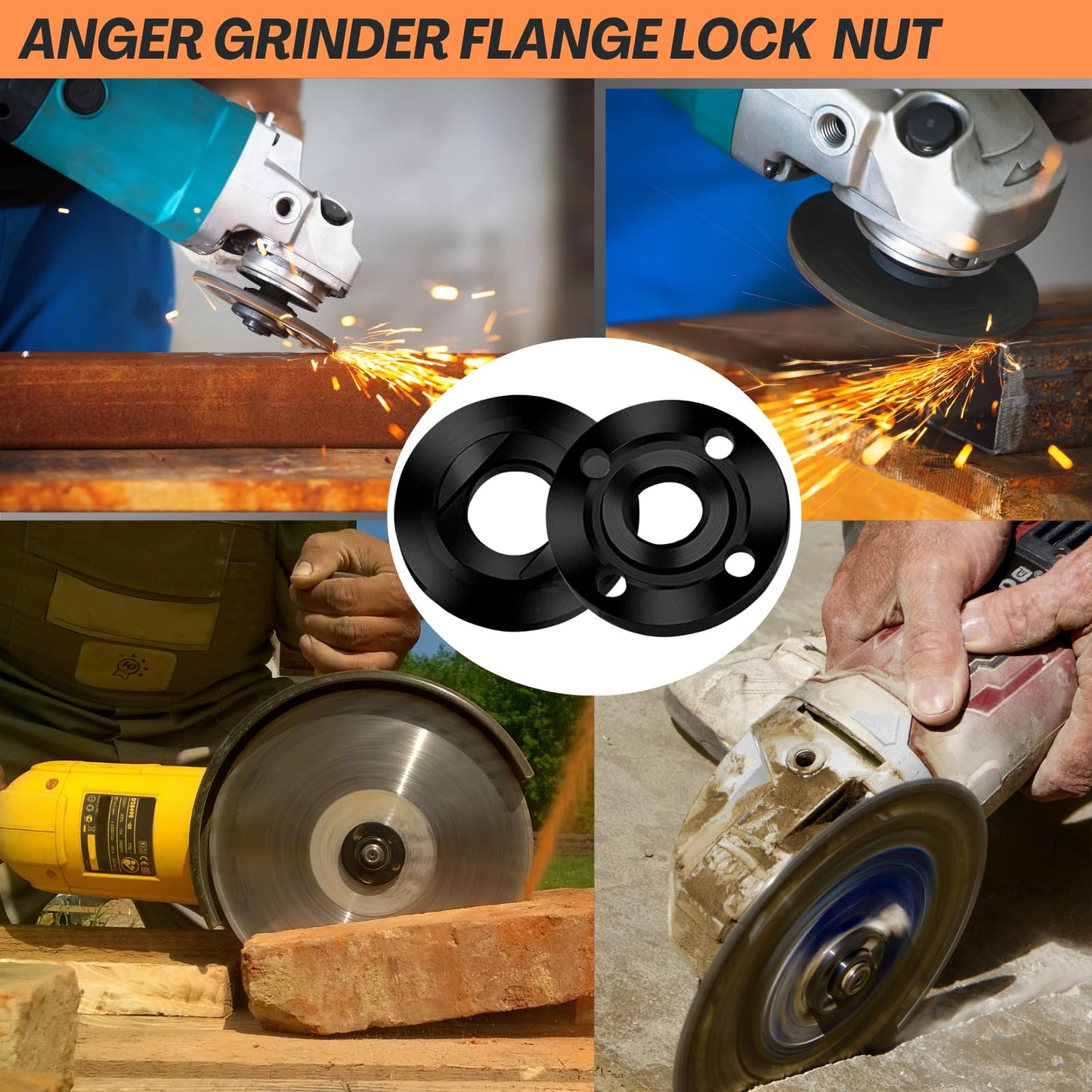 HOBEREROK Angle Grinder Wrench Adjustable and Nut Kit (5PCS) – 5/8-11 Lock Nut Fits Dewalt, Milwaukee, Makita, Ryobi, Bosch 4.5"/5"/7" Grinders for Quick Nut Removal & Disc/Wheel Replacement