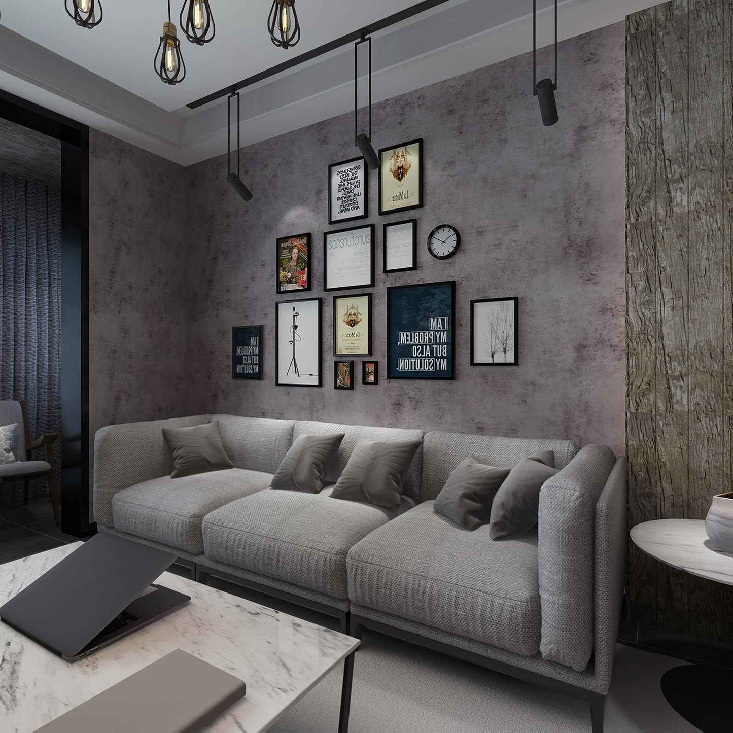 BOMENG Purple Cement Industrial Wallpaper Concrete Peel and Stick Silver Metallic Wall Paper，Extra Wide Contact Paper for Countertops、Basement，Hotel Lobby, Living Room, Bar 31.5"x354"