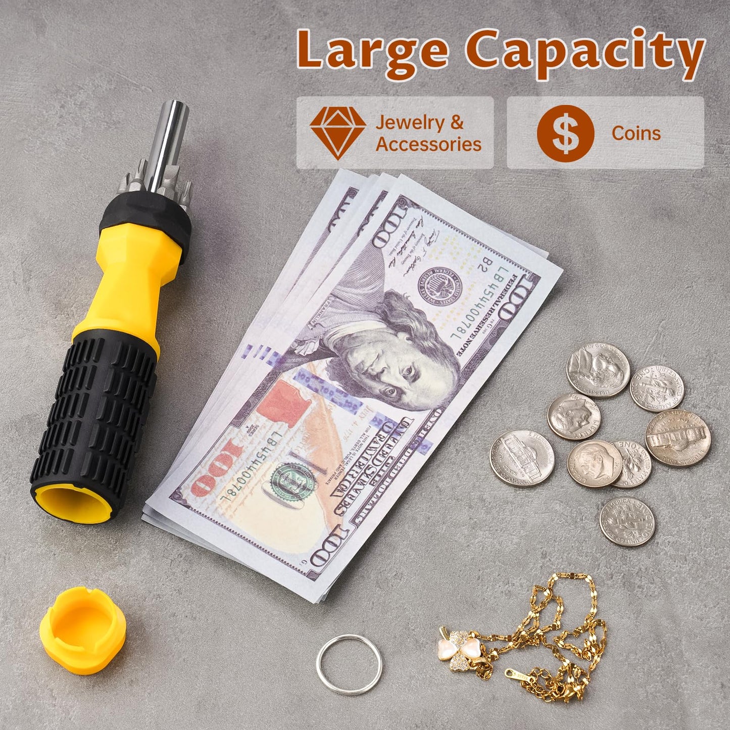 NiHome Screwdriver Diversion Safe, Hidden Storage Container for Cash, Steel Construction with Discreet Hollow Interior & Twist-Off Handle, Realistic Portable Secret Safe for Home and Travel Security