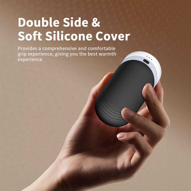Hand Warmers Rechargeable [Double-Sided Heating] [Equipped with Heat-conducting Silicone][Comfortable] for Skiing Golf Hunting Hiking Outdoor Camping (Black/Grey)