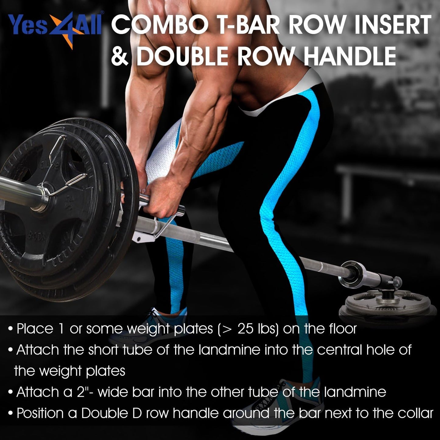 Yes4All T-Bar Row Landmine Attachment - Fits 1" & 2" Olympic Bars - Full 360° Swivel, Easy Installation