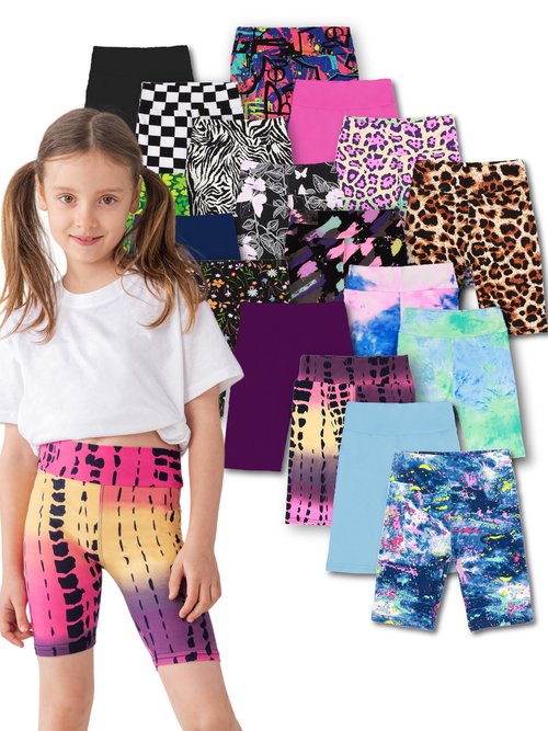 10 Pack Girls Bike Shorts 2.36” High Waisted Black Yoga Shorts for Toddler Girls Running Dance Jumping Sports Cheer (US, Age, 7 Years, 8 Years, 10 Random Prints)