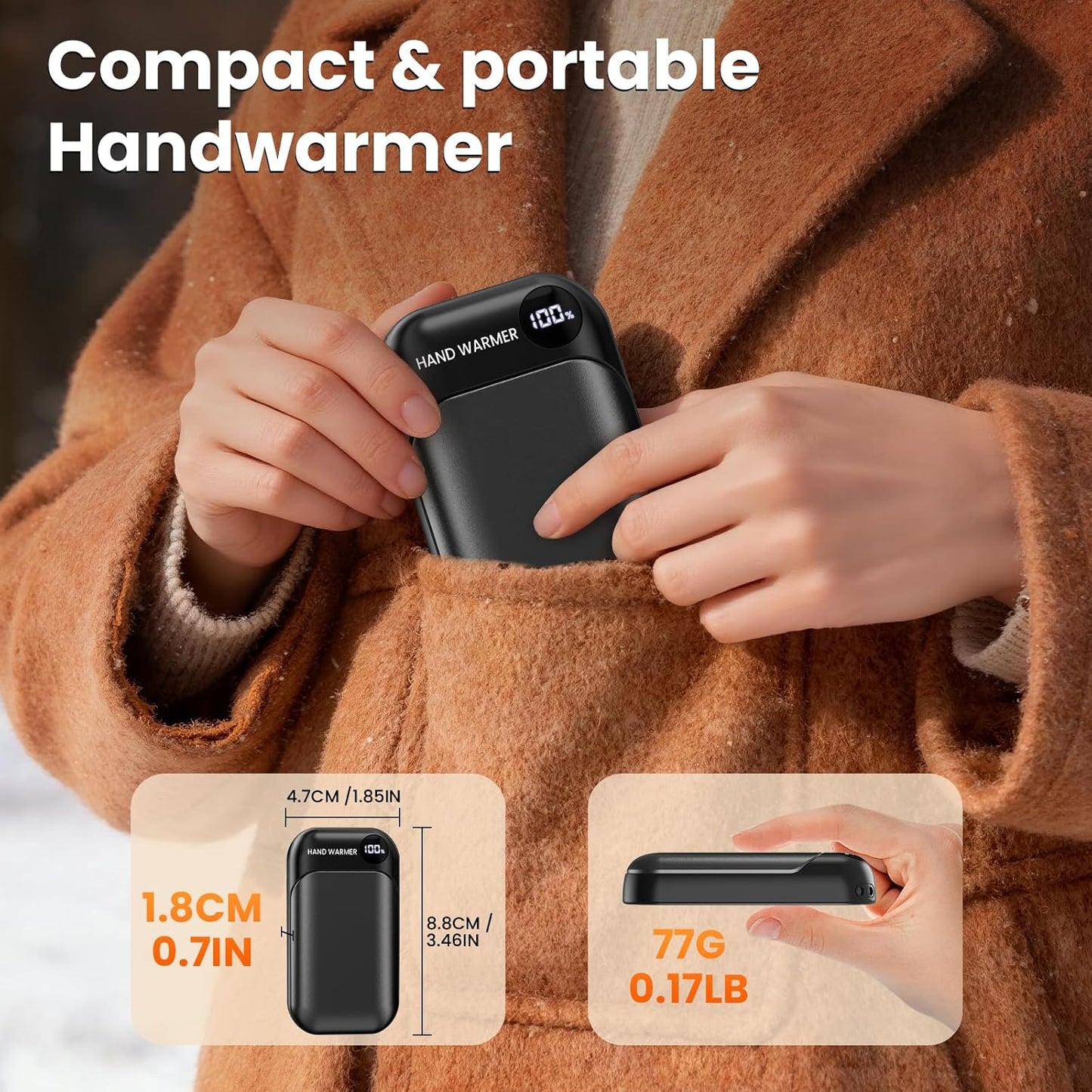 Skiennix Rechargeable Hand Warmers - 4 Heat Levels Up to 131°F | 9-Hour Portable Heating for Outdoor Activities