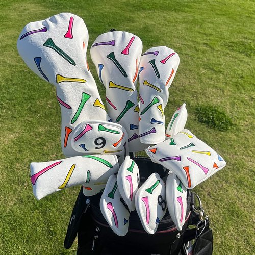 Golf Club Covers Colorful Tee Driver Cover Fairway Wood Headcover Hybrid Cover Leather 3 Wood Headcovers Mallet Putter Headcover Blade Putter Cover for Most Brands