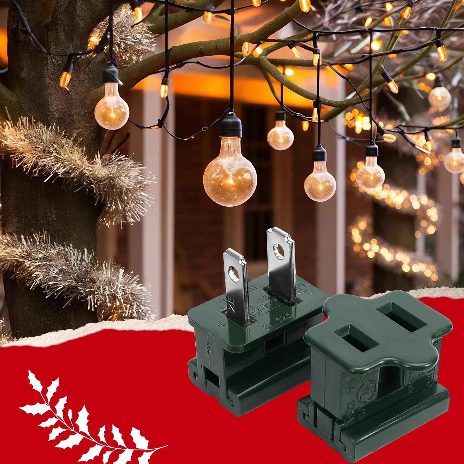 30PCS SPT-1 Christmas Female and Male Light Slip Plug Electrical Vampire Plug Zip 15 Male and 15 Female Gilbert Plugs Set, Christmas Light Plugs Ends for Outdoor Xmas Holiday Party