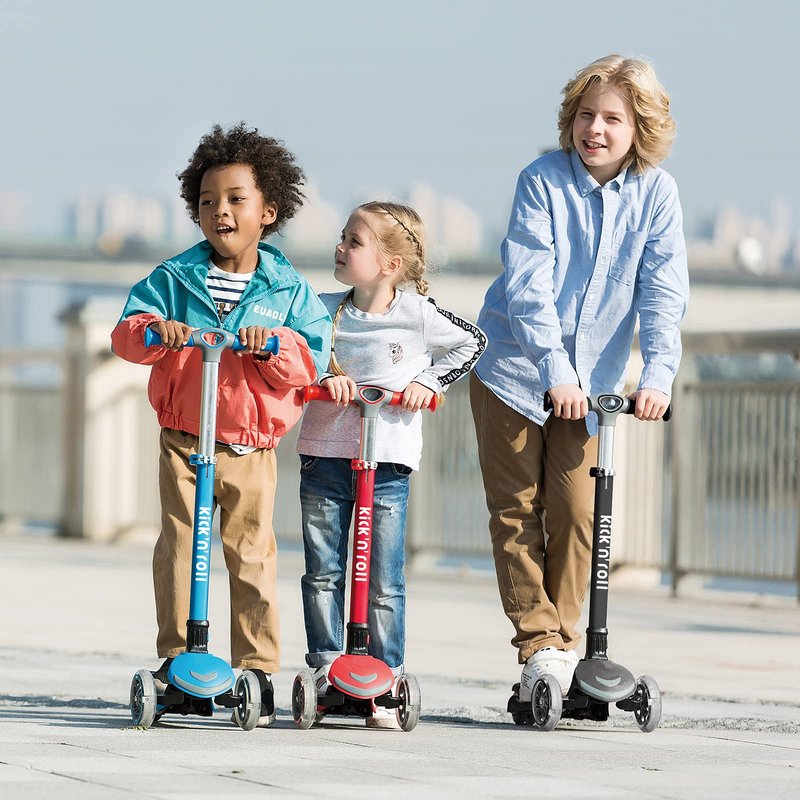 Kicknroll Toddler Scooter for Kids with Seat, Foldable Scooter with 3 LED Light up Wheels and 4 Adjustable Height, Lean to Steer, Extra Wide Deck, 110 Lbs Capacity