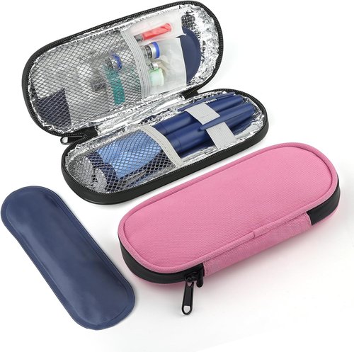 Insulin Pen Cooler Case by [Brand Name] - Travel-Friendly with 2 Reusable Ice Packs | Pink Insulated Bag for Diabetic Supplies