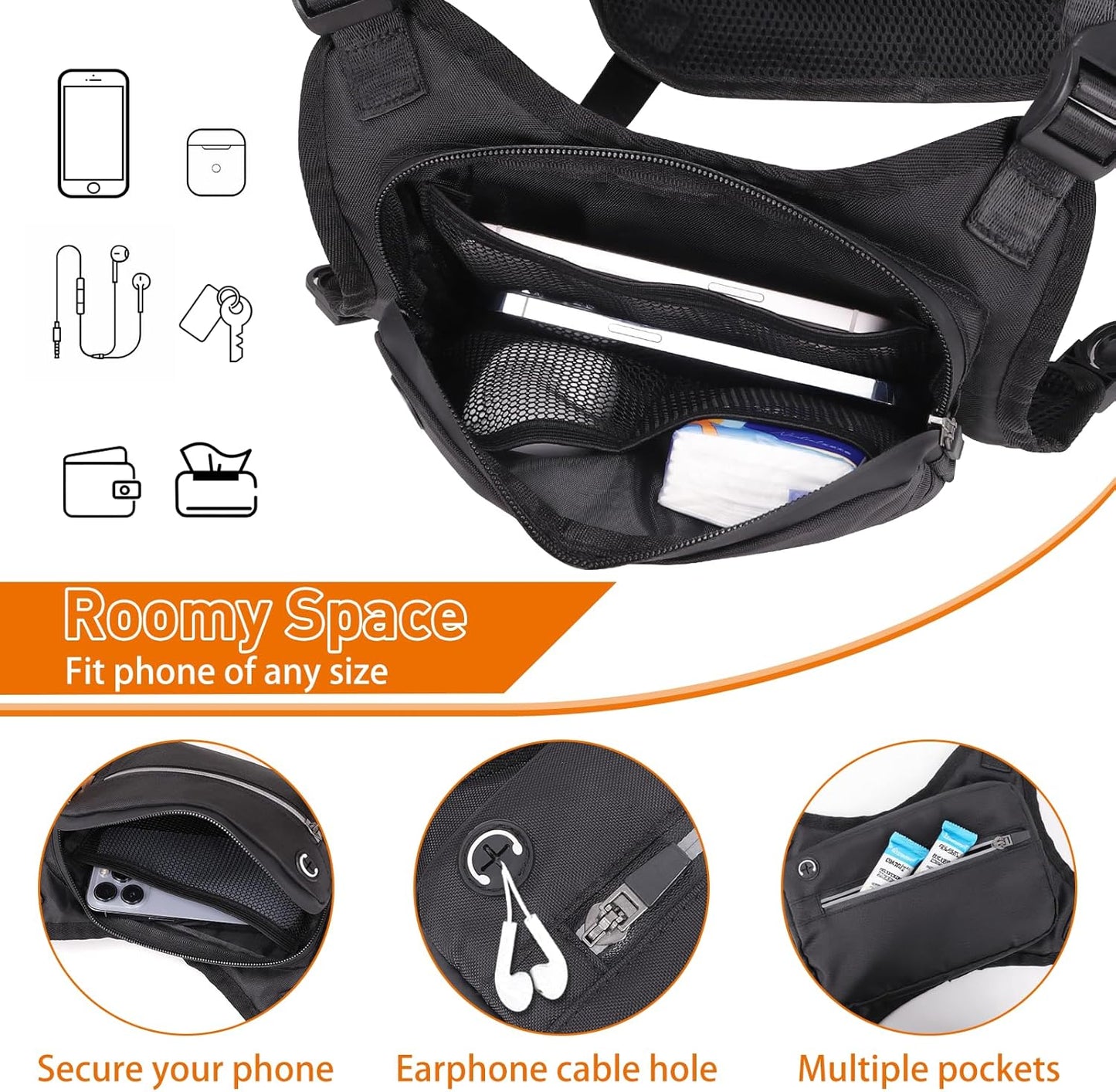Skiennix Water Resistant Chest Pack - Lightweight Running Vest with Reflective Strip & Phone Holder