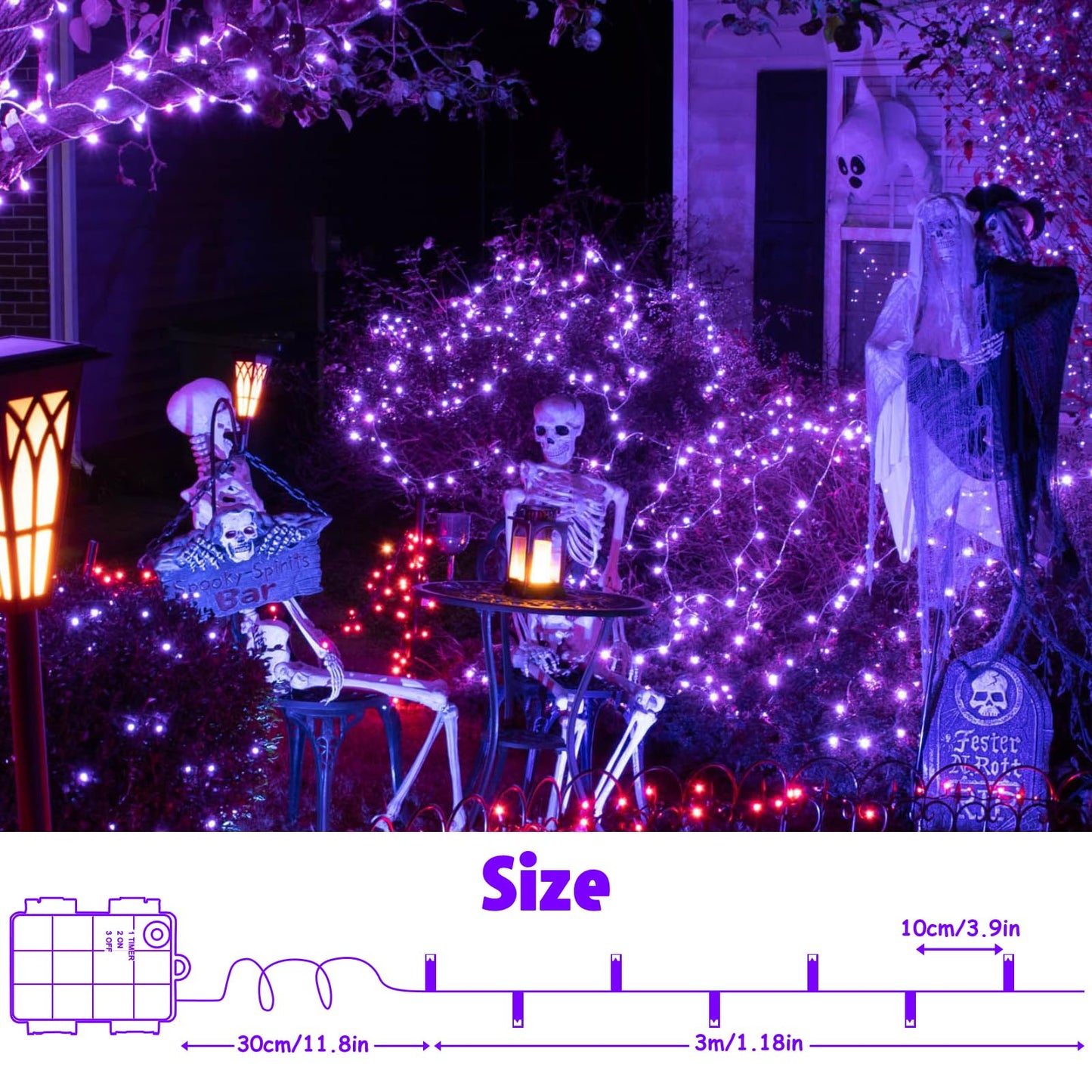 cshare String Lights Outdoor Waterproof 9.8ft 30 LED, Purple Fairy Lights Battery Operated with Timer Clear Wire for Indoor & Outdoor Christmas Halloween Decorations Garland Party Garden 2 Packs