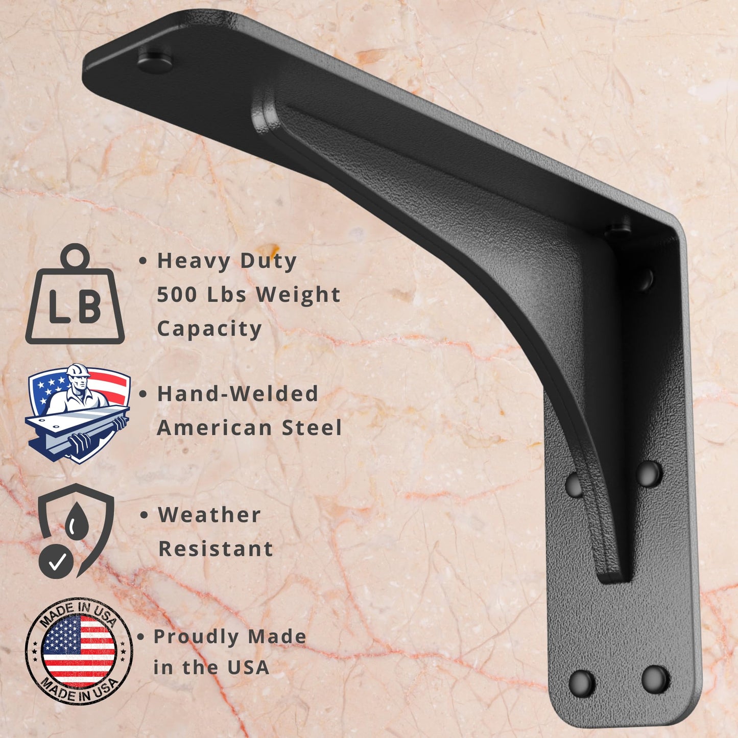 Starby Gladiator Series Solid Heavy Duty Welded 500 Lb Low Profile Granite Countertop Support Shelf Brackets Floating Shelf Discrete Slim 500 LB Capacity (2 Pack) (7" x 9" x 2.5")