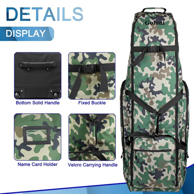Golf Travel Bags for Airlines with Wheels,900D Heavy Duty Oxford Wear-Resistant Soft-Sided Golf Club Flight Bag with Adjustable Support Rod,Green Camo