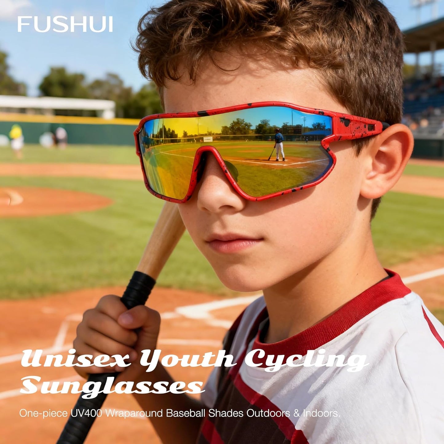 Skiennix Unisex Youth Cycling Sunglasses - UV400 Wraparound Baseball Shades for Outdoor & Indoor Sports