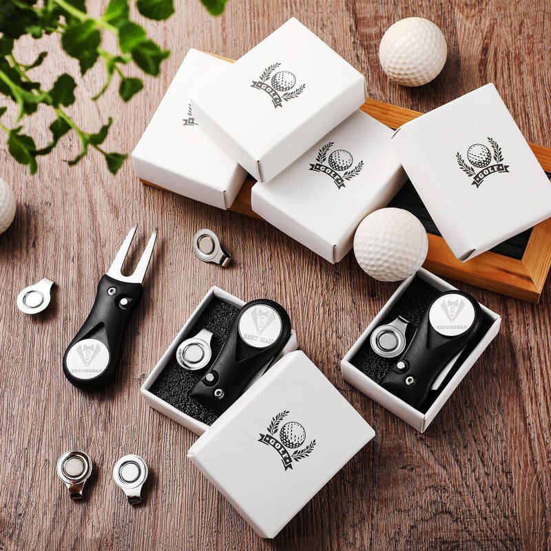 Sliner 6 Sets Groomsman Golf Proposal Gifts Include Groomsman Golf Ball Marker and Magnetic Divot Tool with Gift Box for Wedding