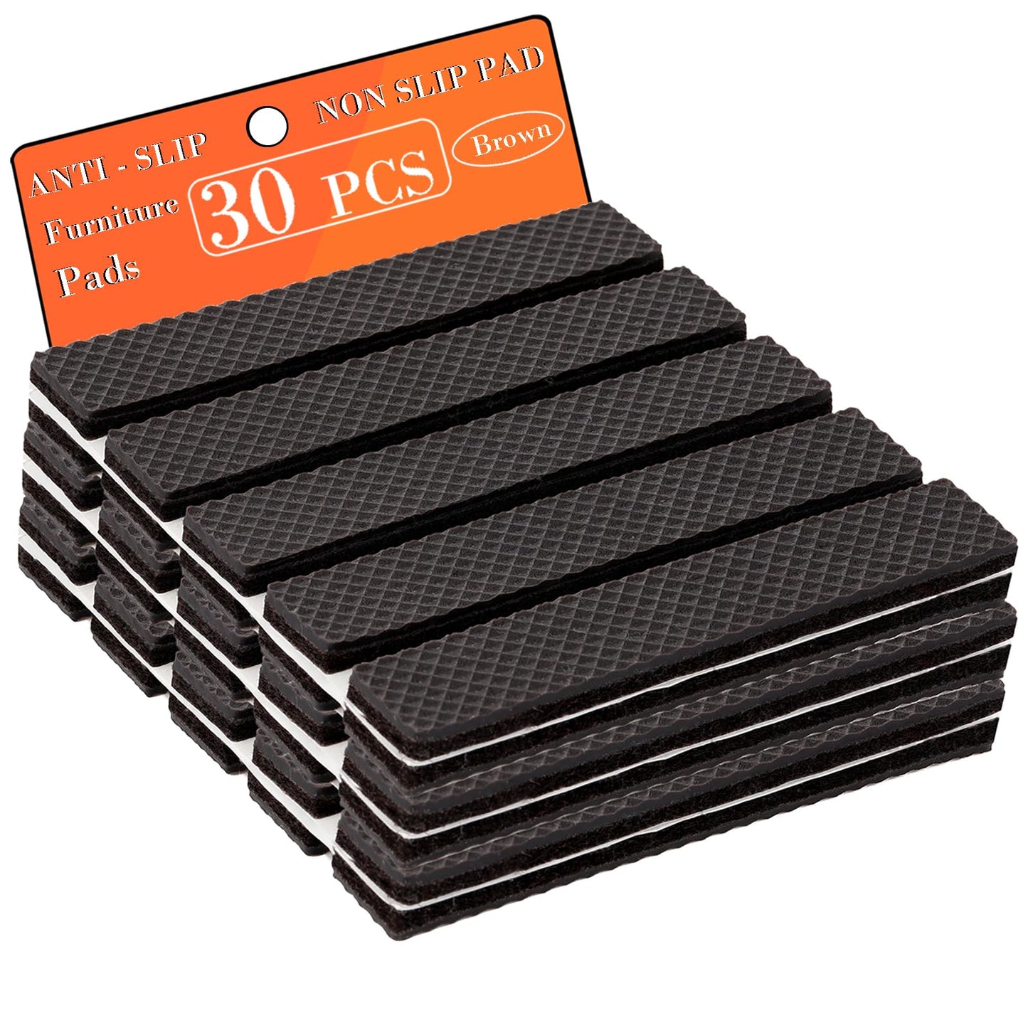 Fursafe&Q Non Slip Furniture Pads - Furniture Grippers for Hardwood Floors, 30 PCS Brown Non Skid Pads for Furniture Legs, Self Adhesive Rubber Furniture Floor Protectors - Keep Furniture in Place