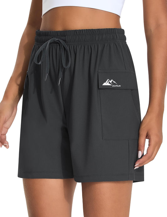EZRUN Women's 5" Hiking Shorts Lightweight Quick Dry Athletic Shorts with Pockets Casual Travel Summer Cool 2026(Dark Gray M)
