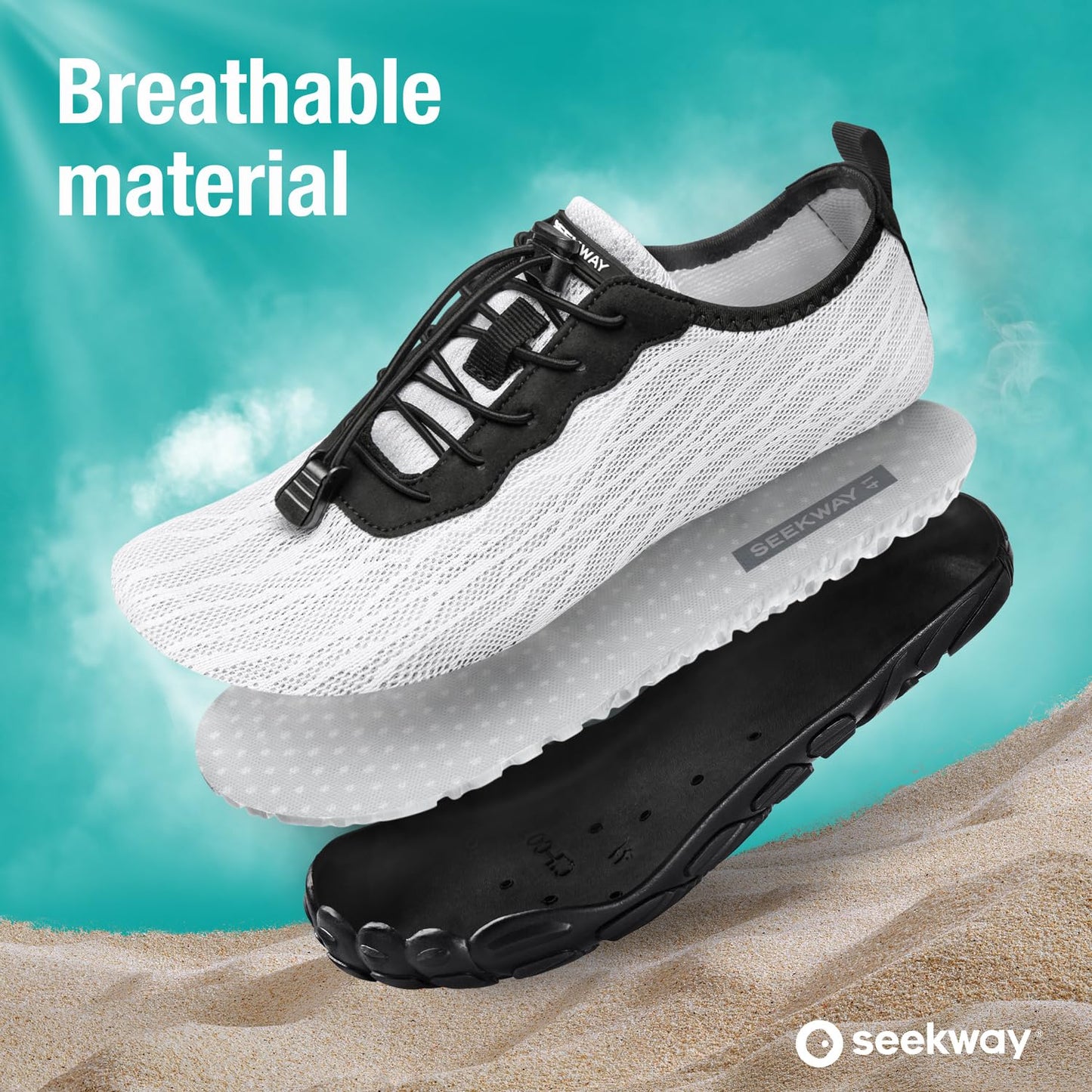 SEEKWAY Water Shoes Quick-Dry Barefoot Sports Aqua Beach Pool Swimming River Lake Hiking Kayaking Surfing Men Women AB004 White SP001