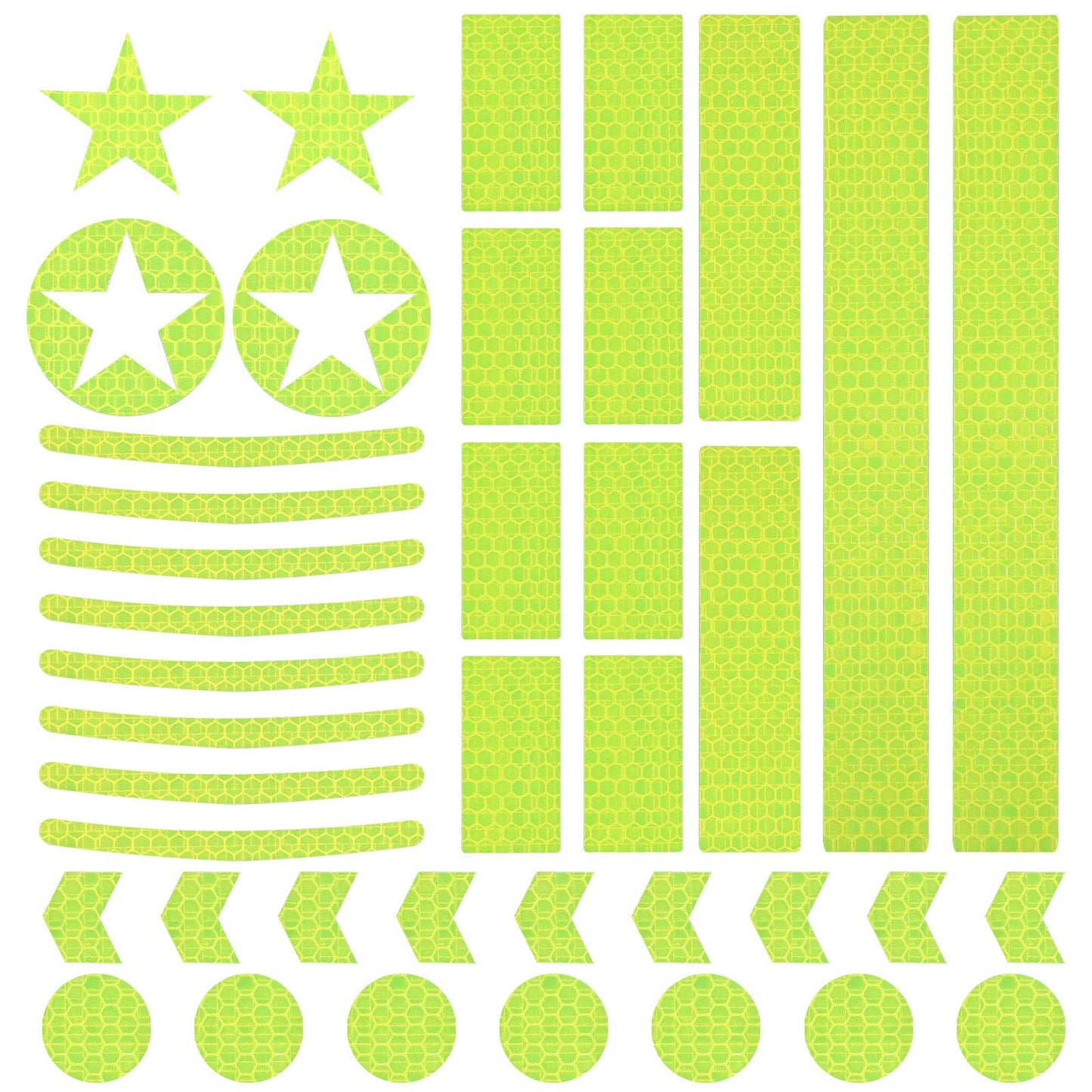 Prasacco 42Pcs Reflective Stickers, Helmet & Bicycle Safety Tape, Night Visibility Reflectors Bike Reflective Tape Car Reflector Sticker for Motorcycle, Scooter, Driveway, 8 Shapes(Green)