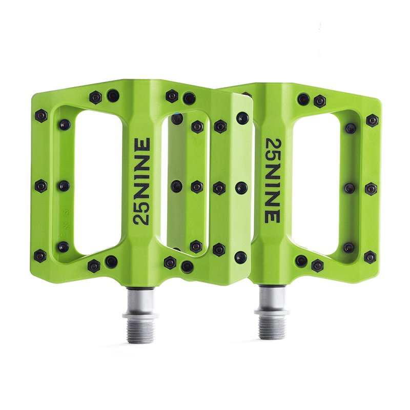 25NINE Bushido BMX Platform Pedals - Durable Thermoplastic Bike Pedals for BMX and MTB - Green
