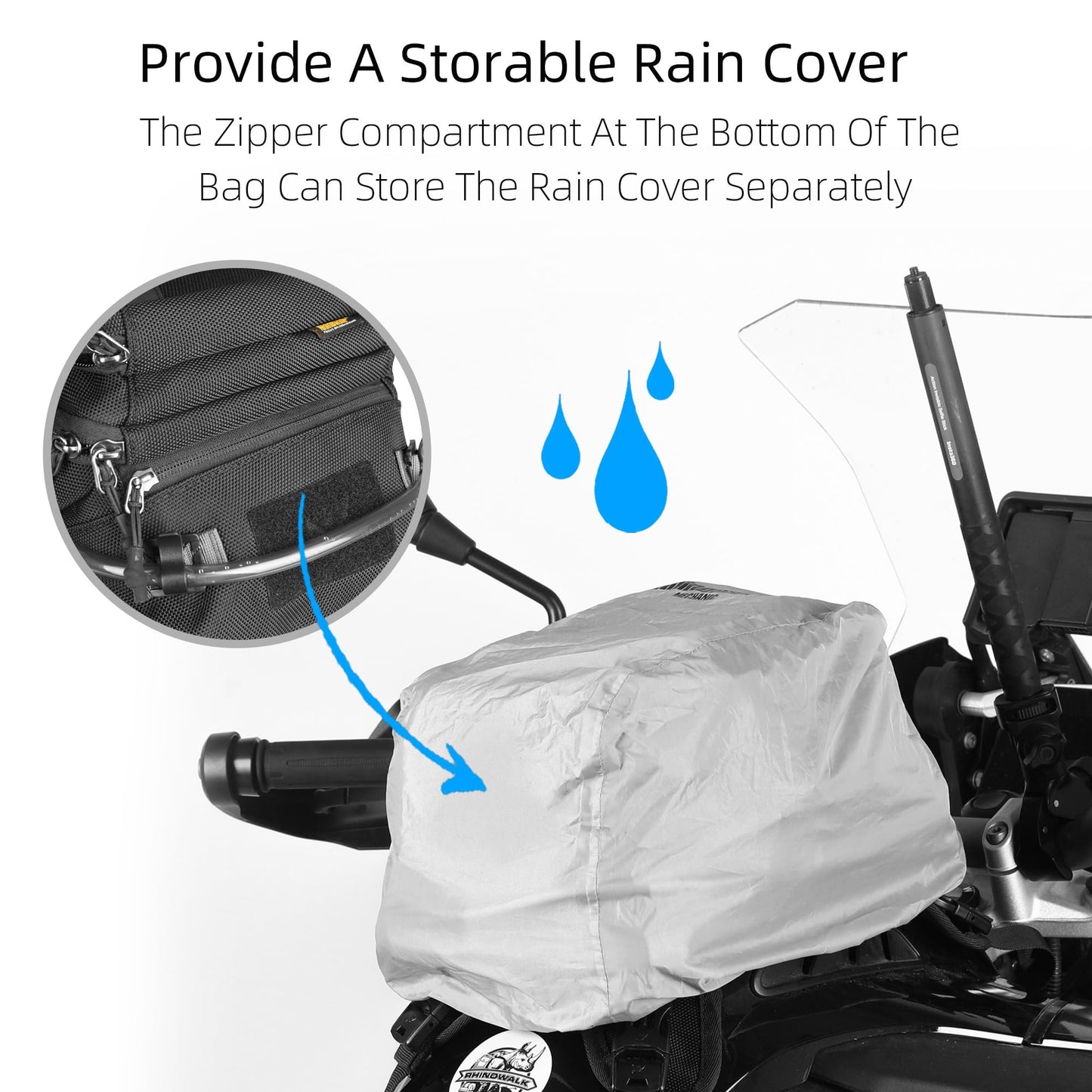 abamita Motorcycle Tank Bag Backpack Rhinowalk tank bag Separate Water Bag with Waterproof Cover and Molle System for most Adventure and Sport Motorcycle Frames Black