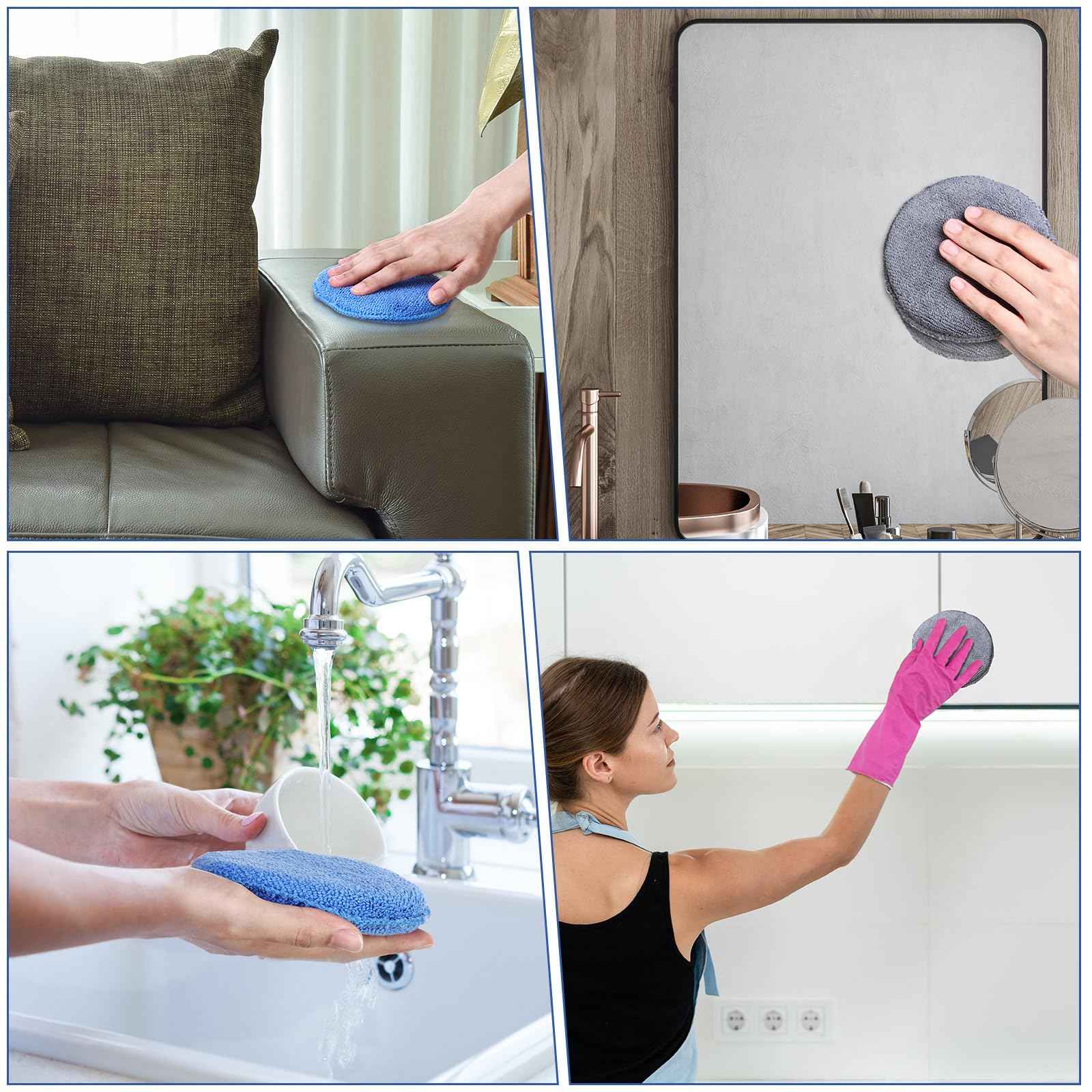 FillTouch 50 Pcs Microfiber Wax Applicator Pads 5 Inches Diameter Applicator Pads Bulk Soft Microfiber Wax for Car Polishing Foam for Car Cleaning(Blue, Gray)