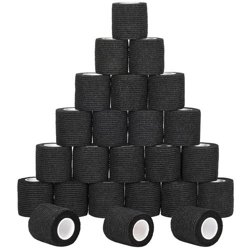 24 Pack Self Adherent Cohesive Wrap Bandages Non Woven Cohesive Bandage Elastic Self Adhesive Bandage Wrap Sports Athletic Tape First Aid Tape for Wrist Ankle Pet Vet Wrap Grip Cover 2 inch (Black)