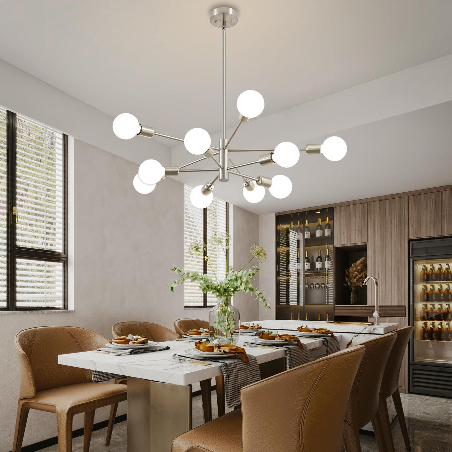 Deyidn Sputnik Chandelier Modern Brushed Nickel Chandeliers Mid Century Ceiling Lighting Fixture for Living Room, Kitchen, Bedroom, Dining Room, and Farmhouse (10-Light)