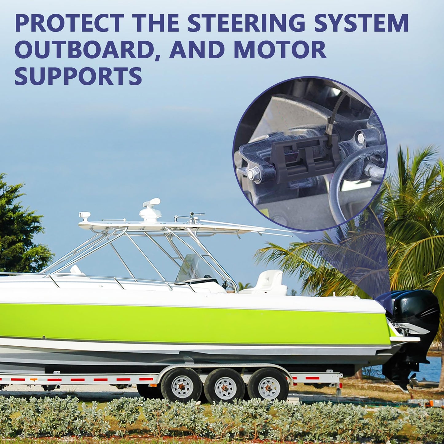 4" Steer Stop Hydraulic Steering Lock for Outboard Motor Trailering & Transport – Stabilizes Engine, Prevents Swinging – Fits Most Steering Cylinder Rods – Ideal for Boaters & Marine Enthusiasts