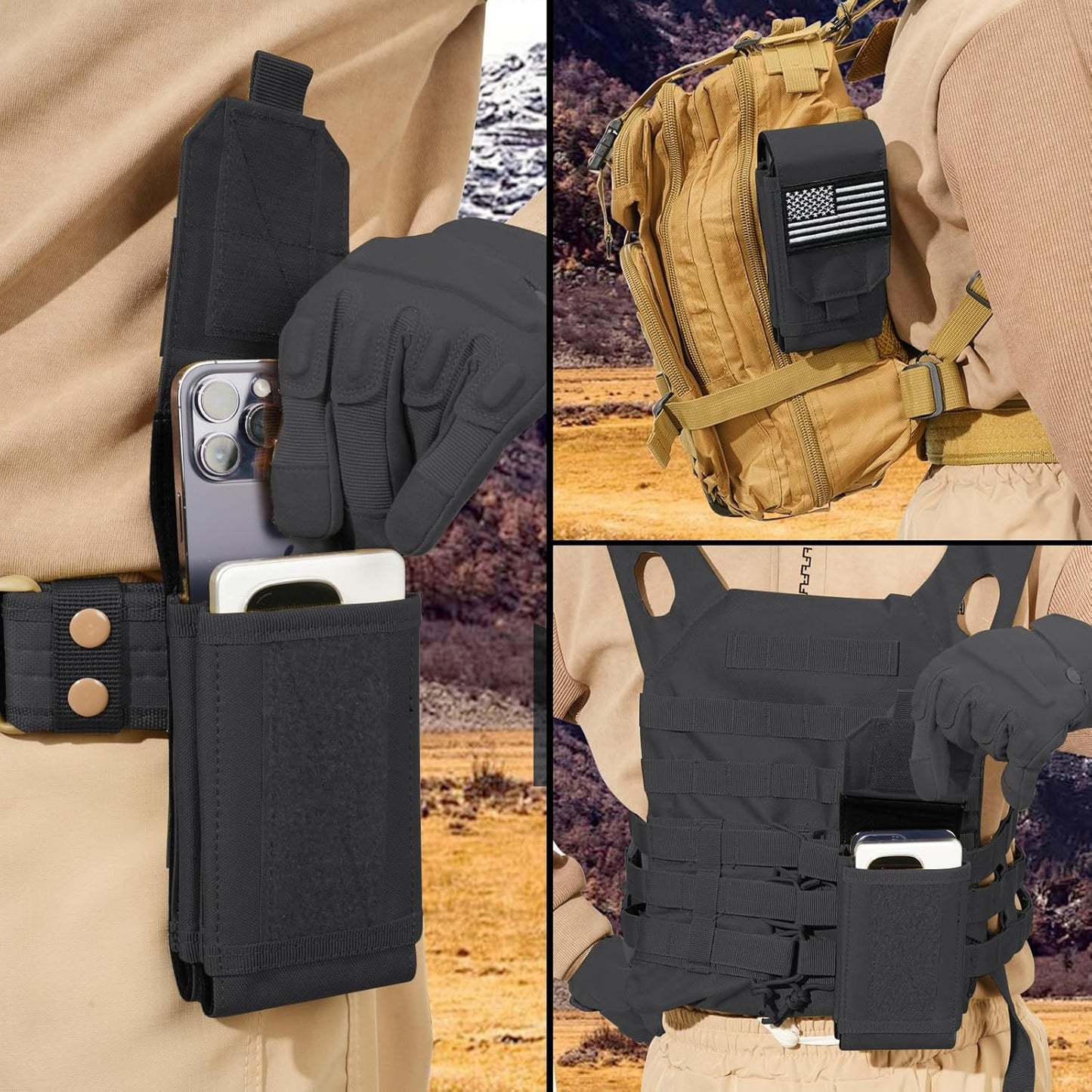 Molle Tactical Phone Pouch - Utility Cellphone Holster for Duty Belt & Vest | Fits 4-6.9" Phones