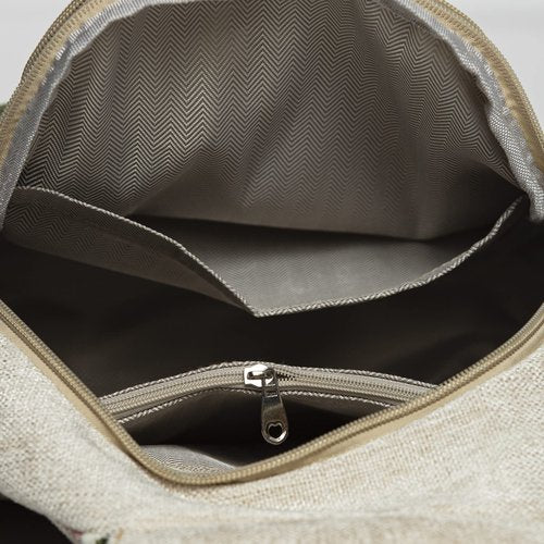LOZENY Casual Canvas Backpack，Cotton Woven，Versatile hand-woven cotton linen bag small shoulder small fresh light fashion lightweight cloth leisure art backpack