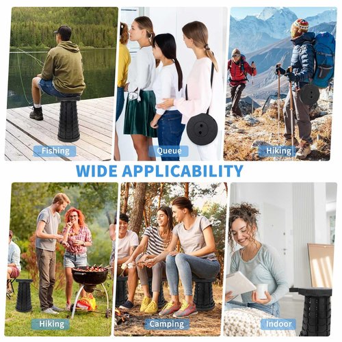 Tevaibo Collapsible Telescoping Portable Stool for Adults, Camping Stools, Upgraded Collapsible Folding Seats with Load Capacity 550lbs (Black)