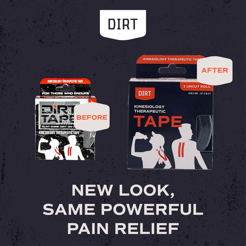 DIRT Tape - Athletic Kinesiology Tape - Muscle Pain Relief & Joint Support - Premium Elastic Cotton - Latex-Free - Water Resistant - Gym, Indoor & Outdoor Sports - Single Roll (16.4 ft) - Black