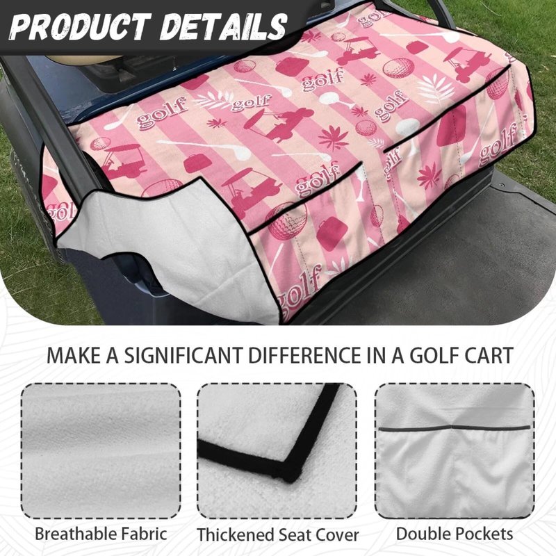 Biyejit Pink Golf Cart Seat Covers with 4 Front Pockets Non-Slip Golf Cart Seat Blanket Golf Cart Decorations with Holes Club Car Seat Covers for 2 Person Seats