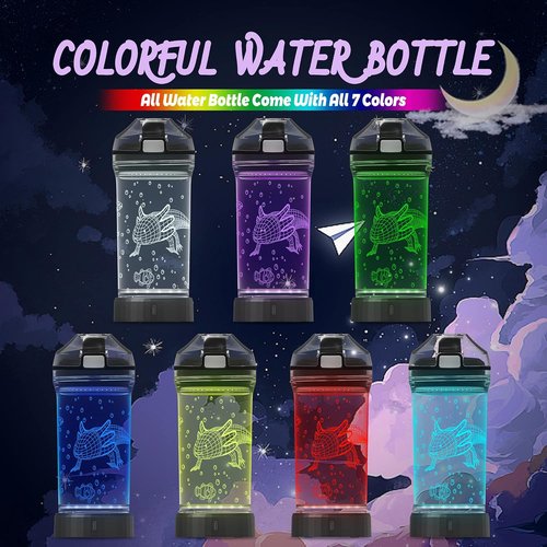 Ammonite Axolotl Water Bottle - 14 OZ Tritan BPA-Free Travel Cup with 3D Glowing LED Light | Perfect Gift for Kids