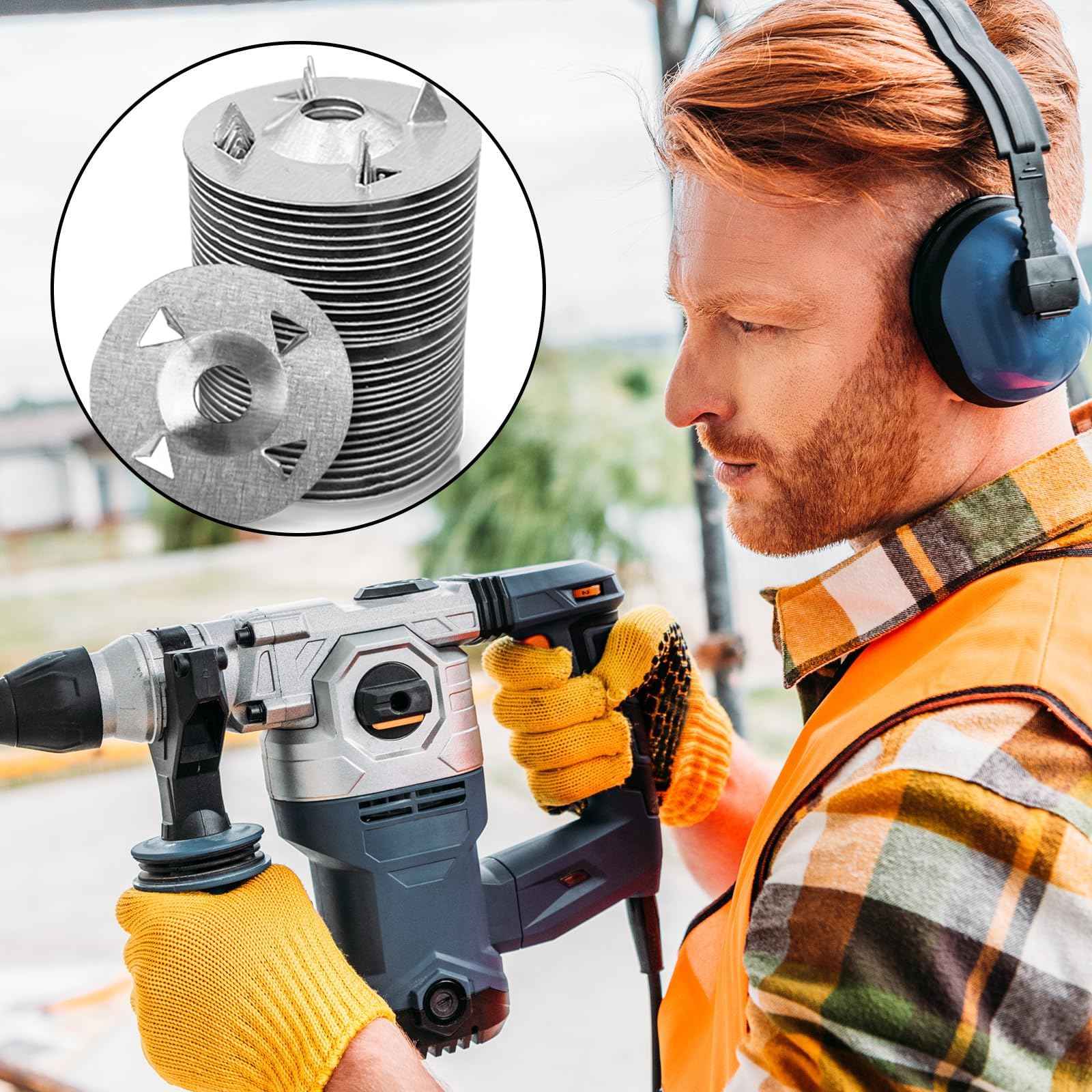 500Pcs Fasteners Washers for Foam Board Panels, 1-1/8 Inch Metal Washers for Insulation Fixing Hardware with Cut Resistant Gloves