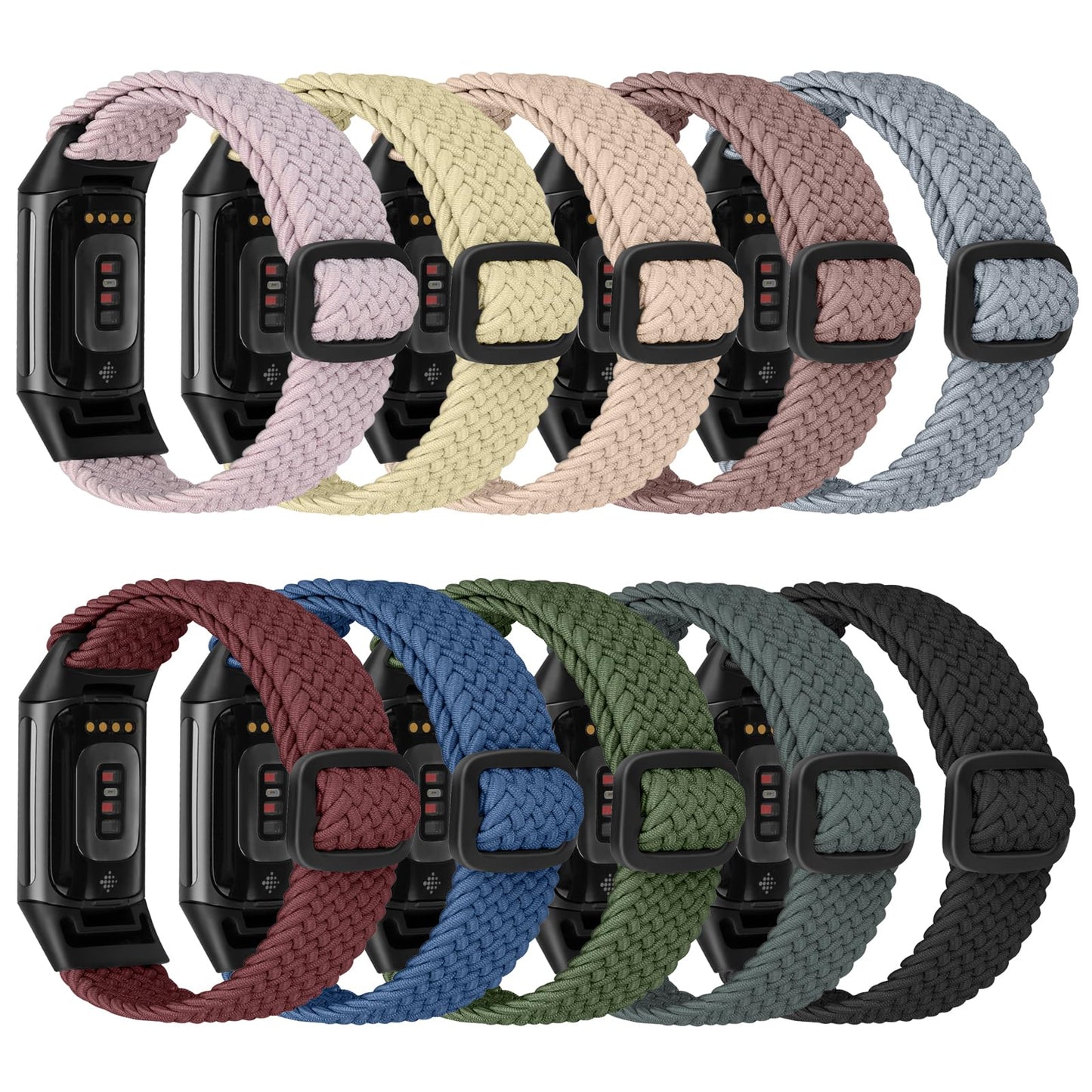 10 Pack Braided Stretchy Adjustable Straps Compatible for Fitbit Charge 5 Fitbit Charge 6 Bands for Women Men,Sport Elastic Nylon Cloth Wristbands for Charge 5/6