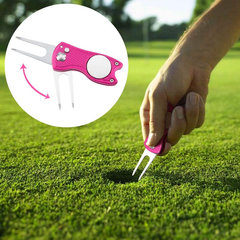 PAGOW Golf Cleaning Kit, Microfiber Golf Towels + Golf Club Groove Cleaner Brush + Foldable Golf Divot Tool, Women Men Golf Accessories for Golf Bags (Pink)
