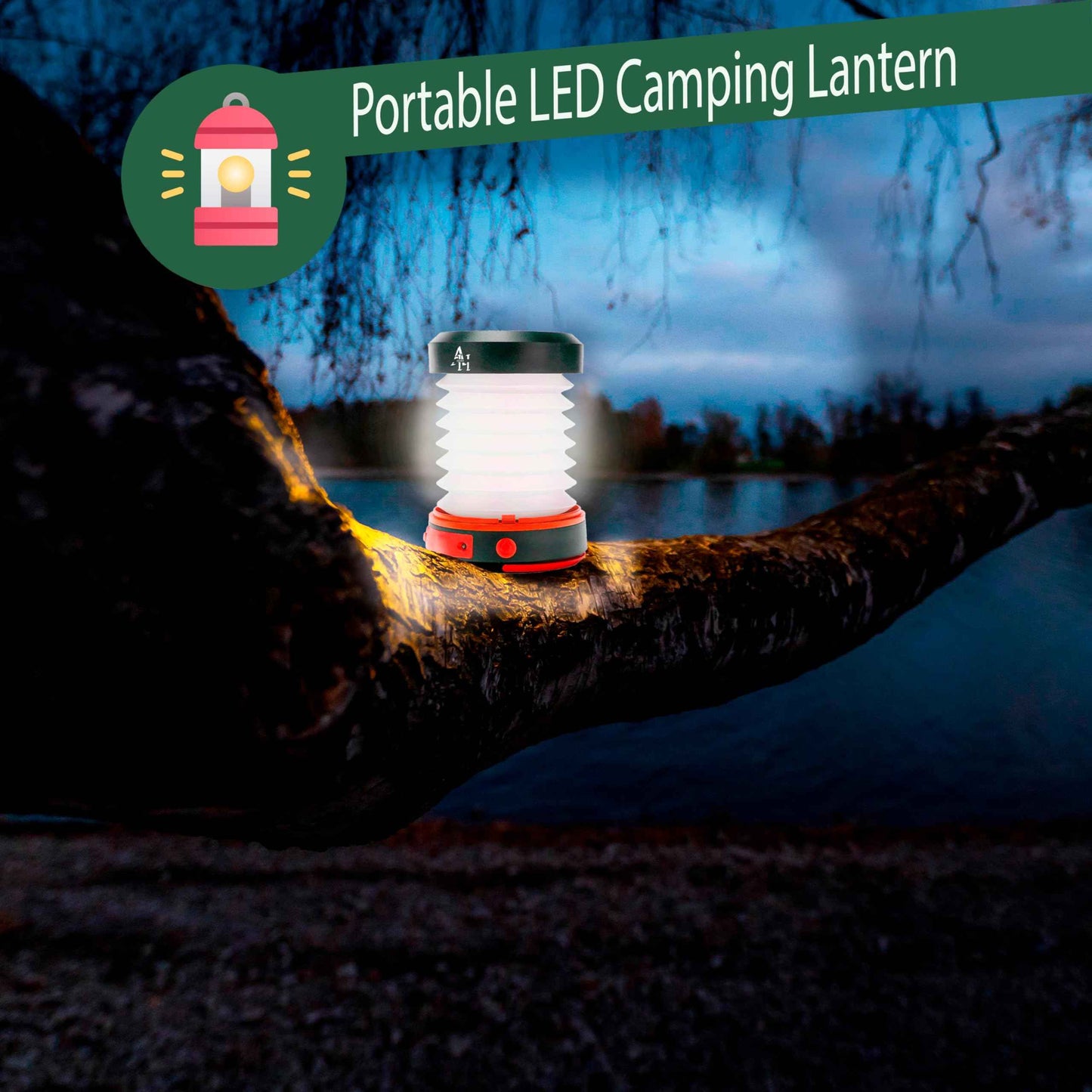 Asaeh Solar Camping Lantern - LED Lanterns for Power Outages, Camping Lights, Emergency Flashlight - Collapsible Lamp, Rechargeable W/ Solar or Plug