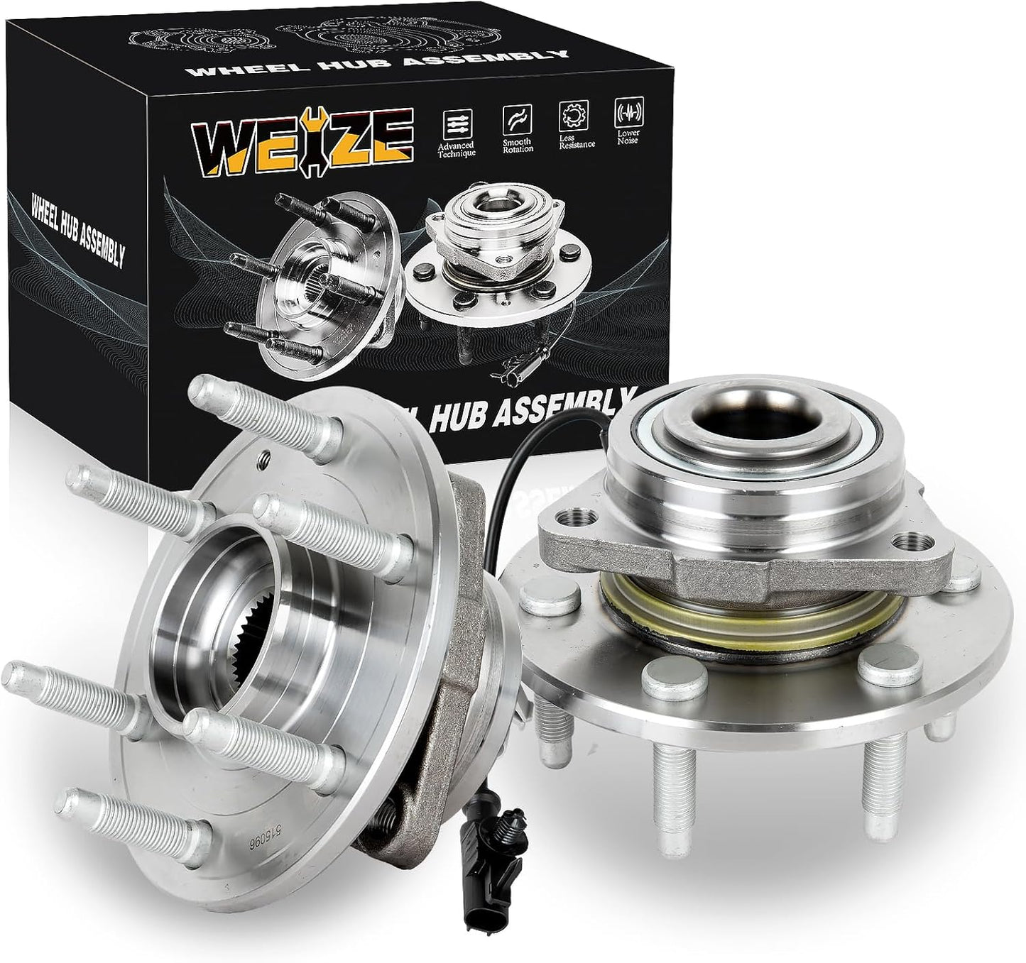 WEIZE 4WD Front Wheel Bearing & Hub Assembly - Fits Chevy GMC Silverado, Tahoe, Cadillac Escalade, 2pc