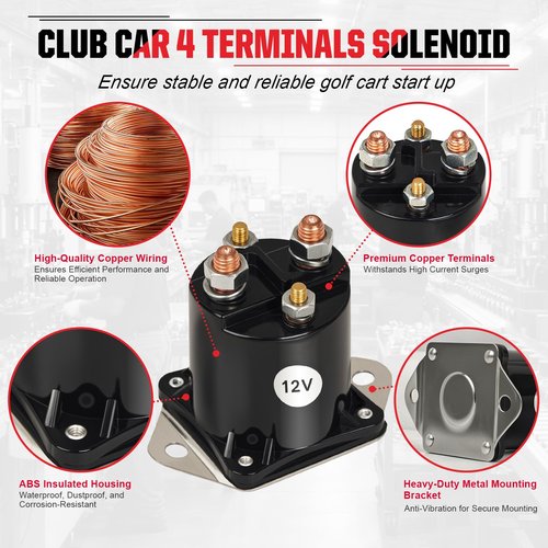 VYYOKMU 12 Volt Club Car Solenoid, Club Car Starter Solenoid 12V fits for 1984-UP DS & 2004-UP Precedent Gas Golf Cart, OEM# 1013609, 1012275, 435-154, LPL6003, 1117, Golf Cart Starter Relay Solenoid