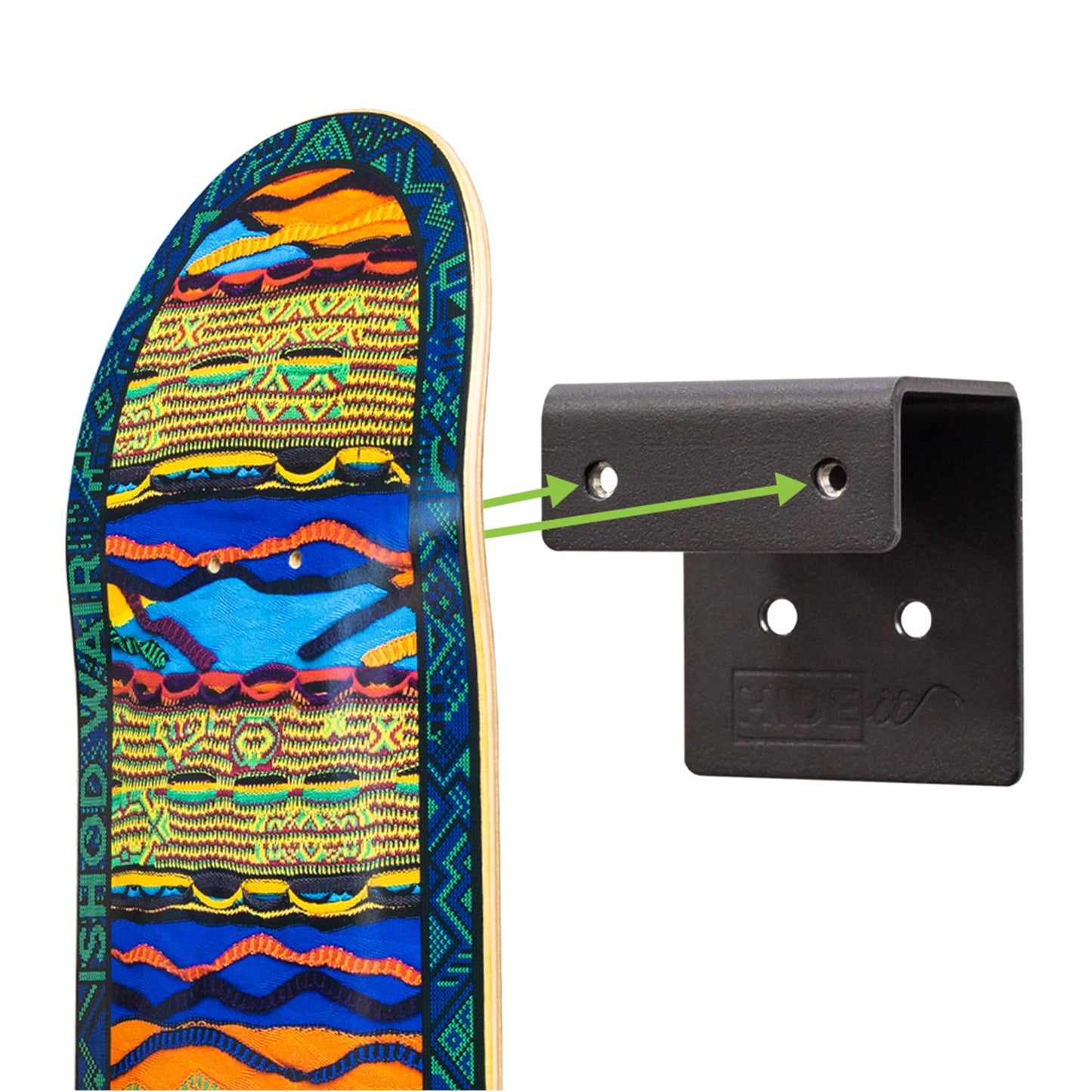 HIDEit Mounts Deck Mount - Steel Skateboard Deck Display Wall Mount - Skateboard Wall Hanger for Skate Decks - Skate Deck Wall Mount to Display Skateboard Decks - Patent Pending