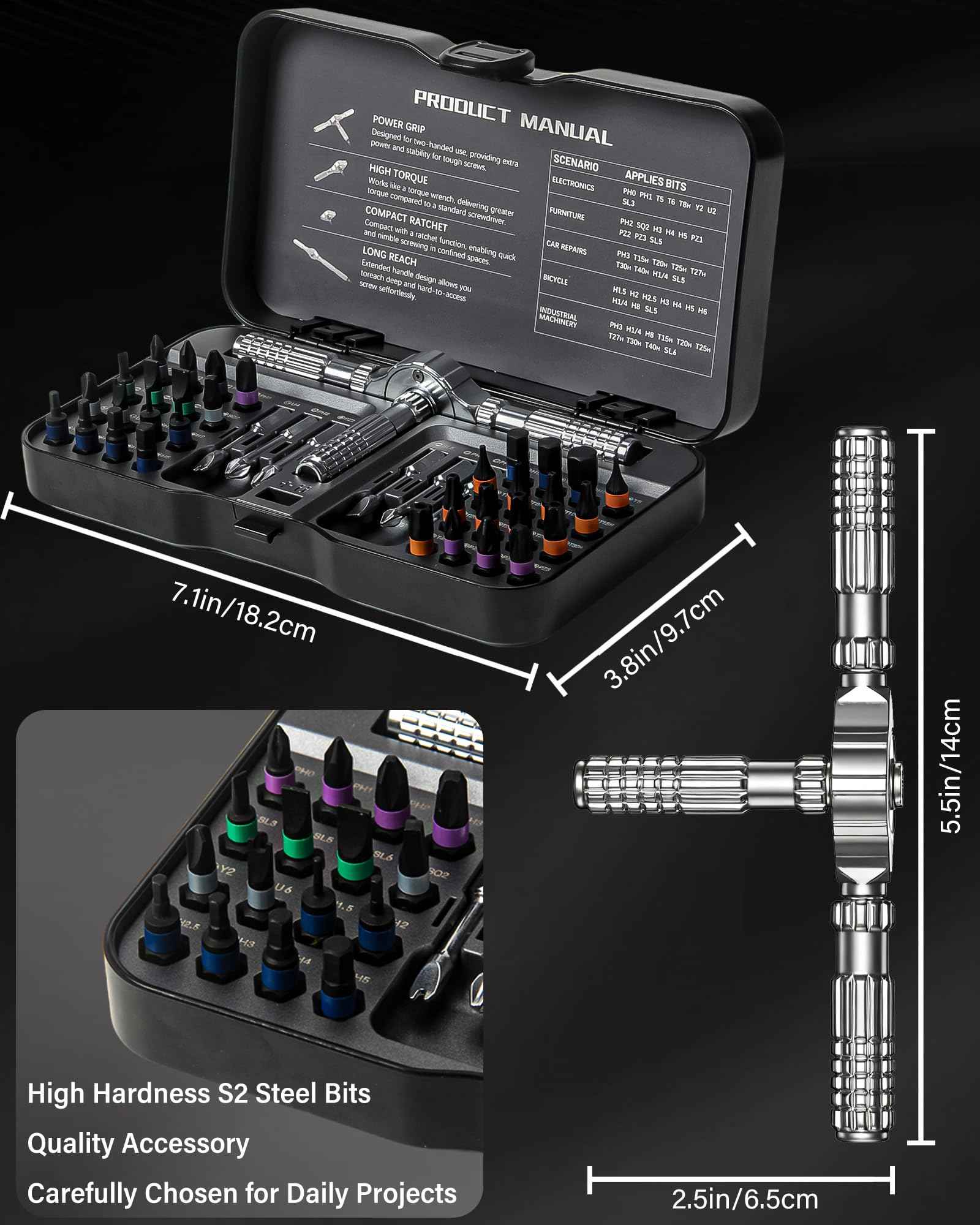 40 in 1 Magnetic Screwdriver Set, Detachable T Handle Ratchet Screwdriver Set, Portable DIY Ratcheting Screwdriver Multi S2 Steel Bits Repair Small Tool Kit for Computer, Mobile, Bicycle, Furniture