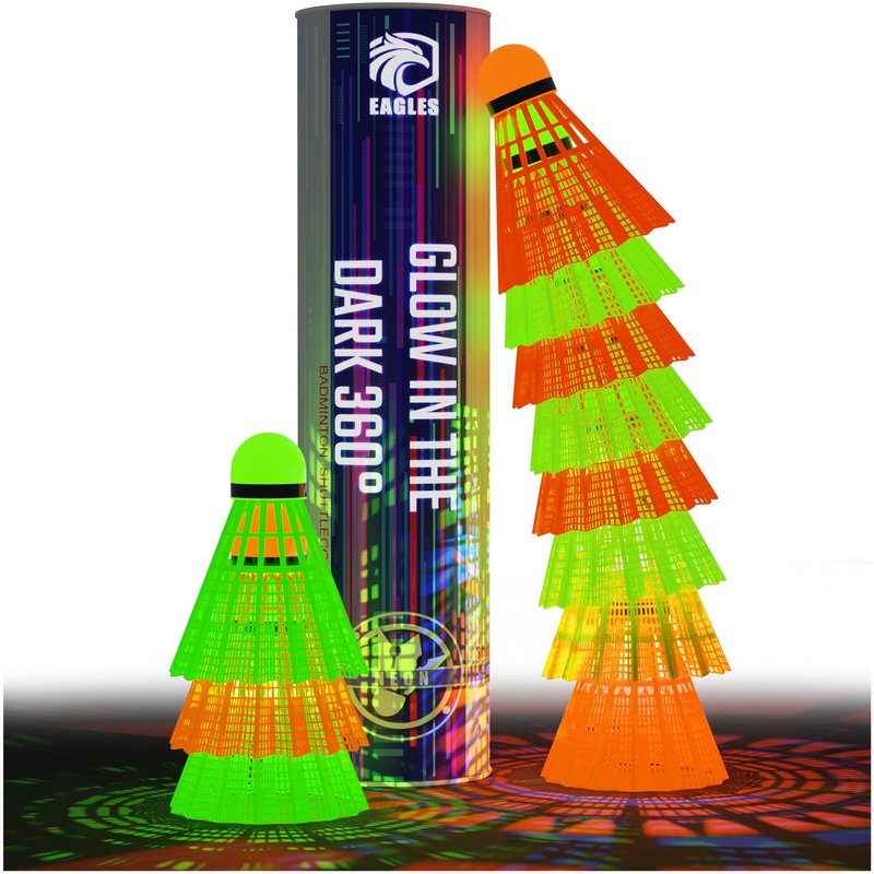 EAGLES Glow in The Dark Badminton Shuttlecocks - 5 or 10 Pack Lighting Birdies, LED or 360° Glow Birdie Balls for Badminton Set Light Up Birdies (10, 360° Glow)