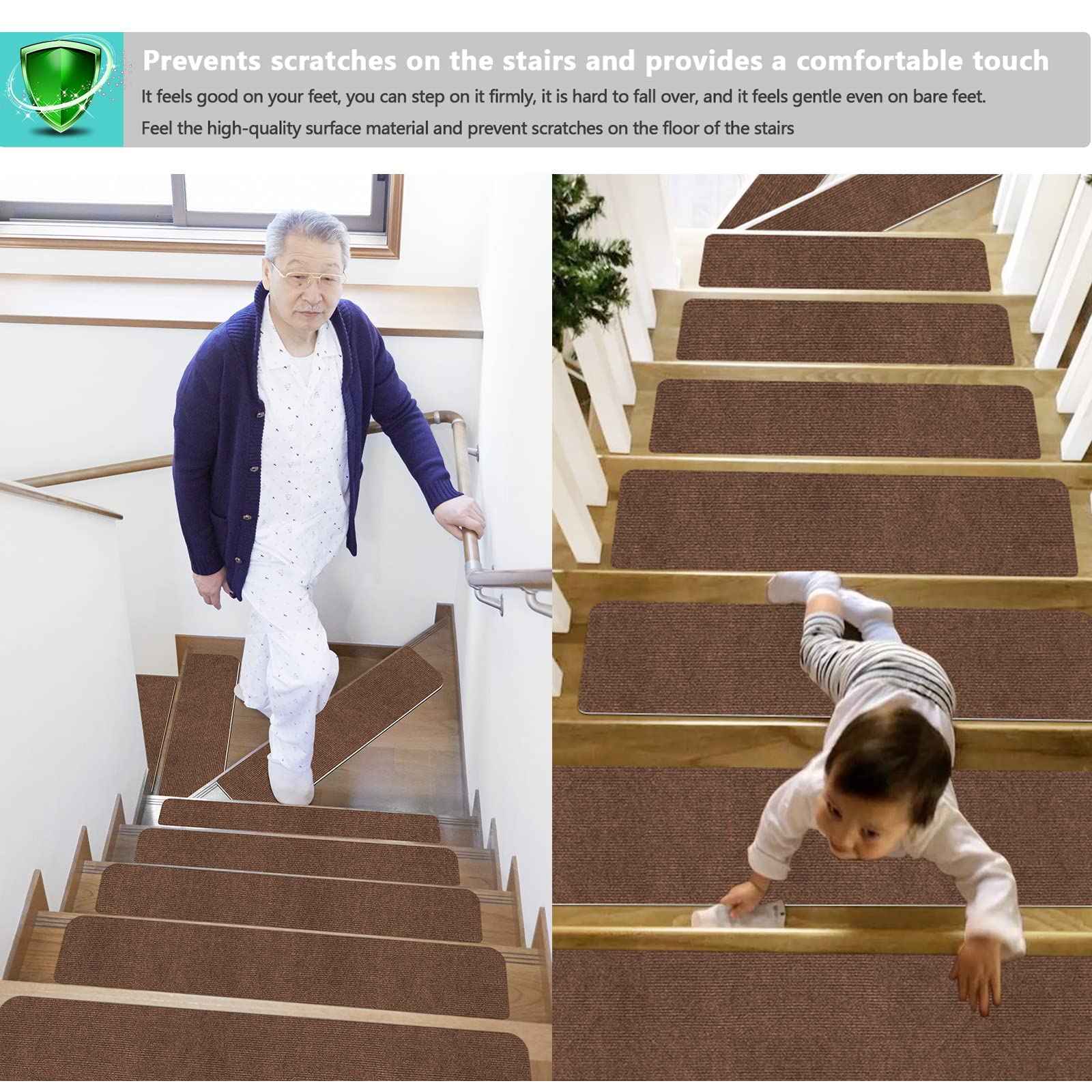 Stair Treads for Wooden Steps Indoor Stair Treads Rugs Anti Slip Carpet for Stairs Runner Non Slip Carpet Mat Rugs Spiral Staircase kit for Elder and Kids