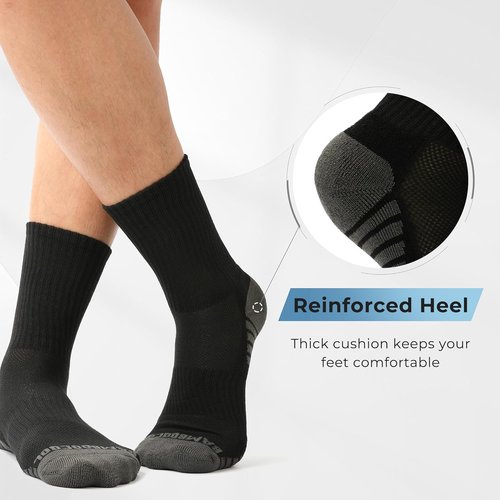 BAMBOO COOL Men's Athletic Crew Socks - Cushioned, Moisture-Wicking, Breathable Arch Support | 6-Pack