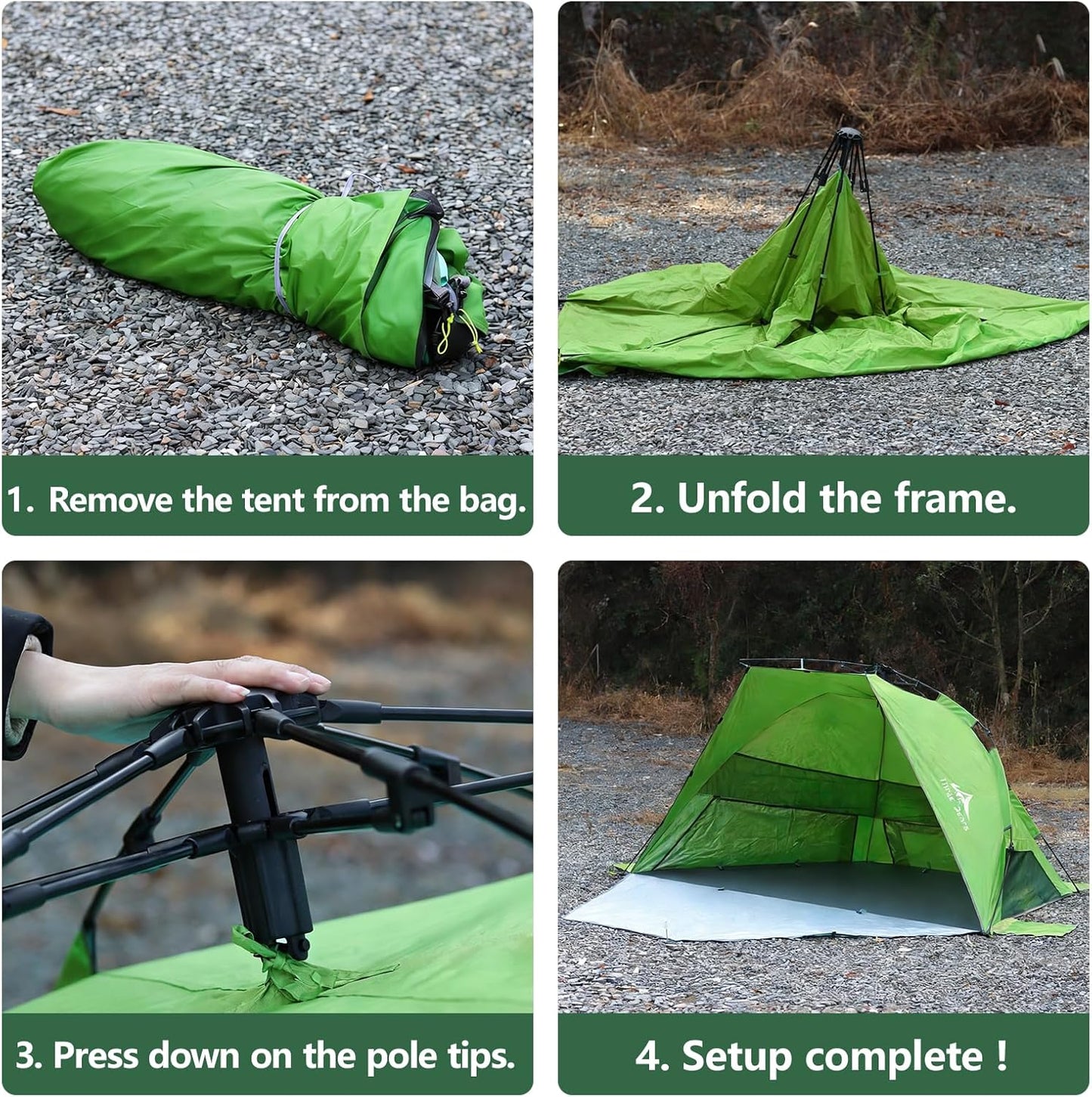 Three Bears Pop Up Beach Tent - Lightweight UV Protection Canopy for 3-4 People | Easy Setup, Green