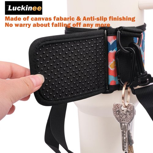 LUCKINEE Water Bottle Carrier Holder with Shoulder Strap Water Bottle Handle Strap Sling for Stanley 30&40oz Tumblers with 2pc Straw Covers Toppers for Stanley Cup Accessories (Colorful Print)